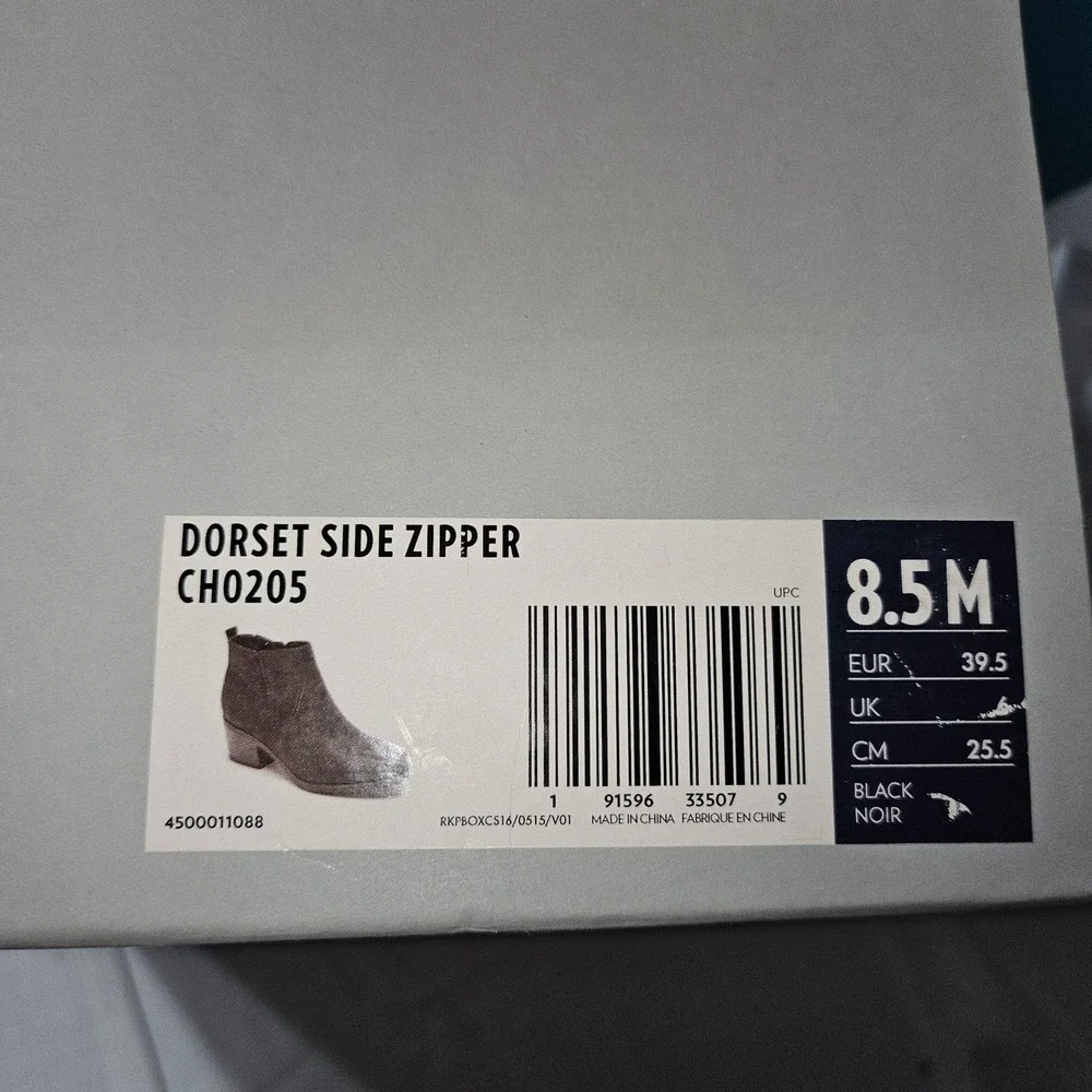 Rockport‎ Dorset Black Leather Ankle Boots Block Heel Side Zip CH0205 Womens 8.5
